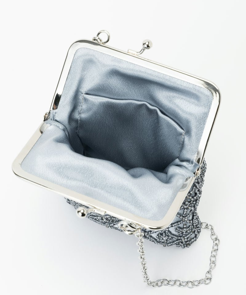 Select Shop ビーズ刺繍がま口サコッシュバッグ グレー系 x シルバー系