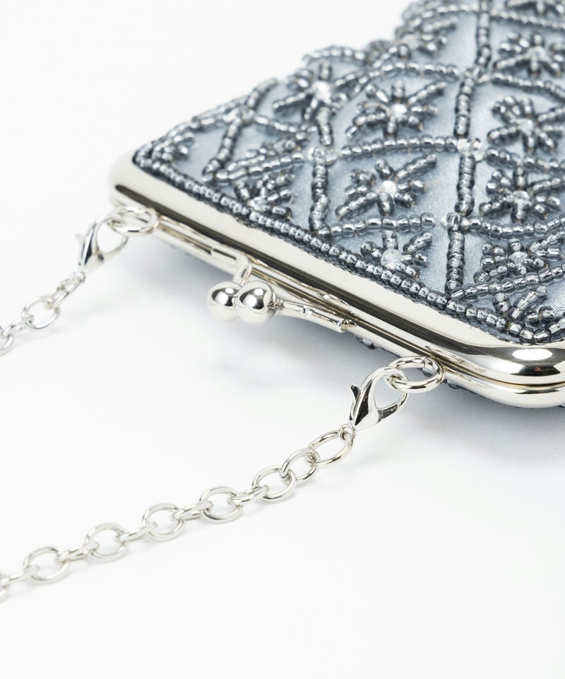 Select Shop ビーズ刺繍がま口サコッシュバッグ グレー系 x シルバー系