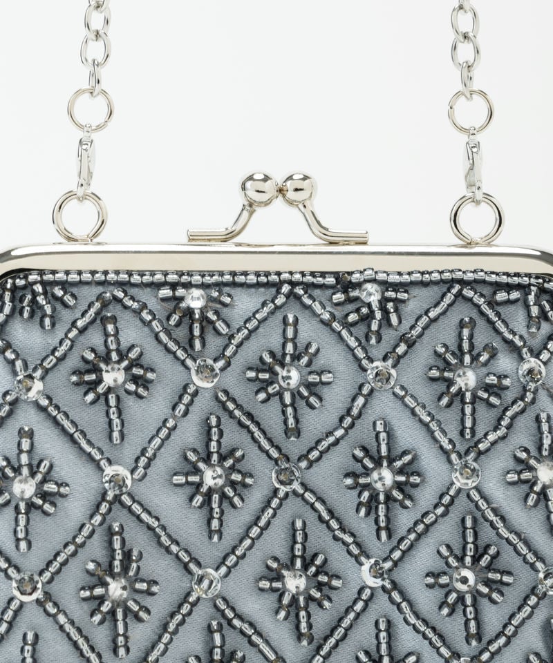 Select Shop ビーズ刺繍がま口サコッシュバッグ グレー系 x シルバー系