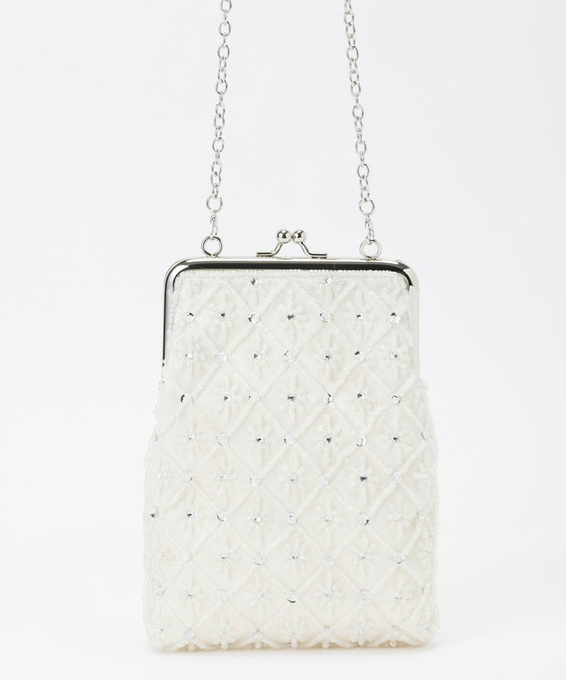 Select Shop ビーズ刺繍がま口サコッシュバッグ グレー系 x シルバー系