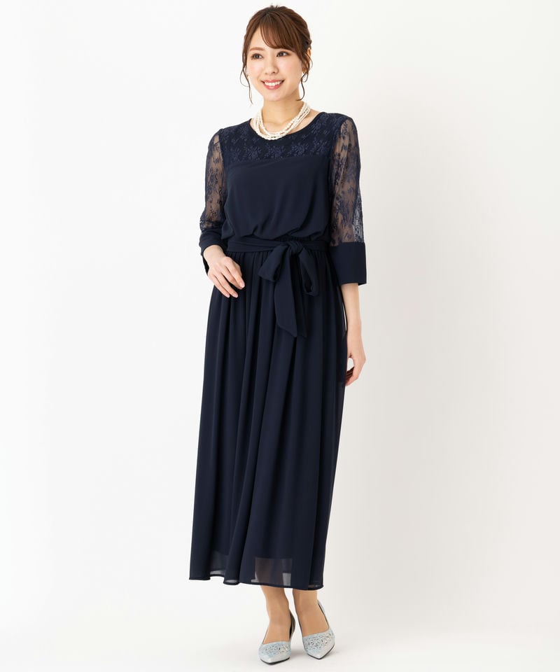Select Shop レースリボン切替ロングドレス ネイビー系 | 結婚式