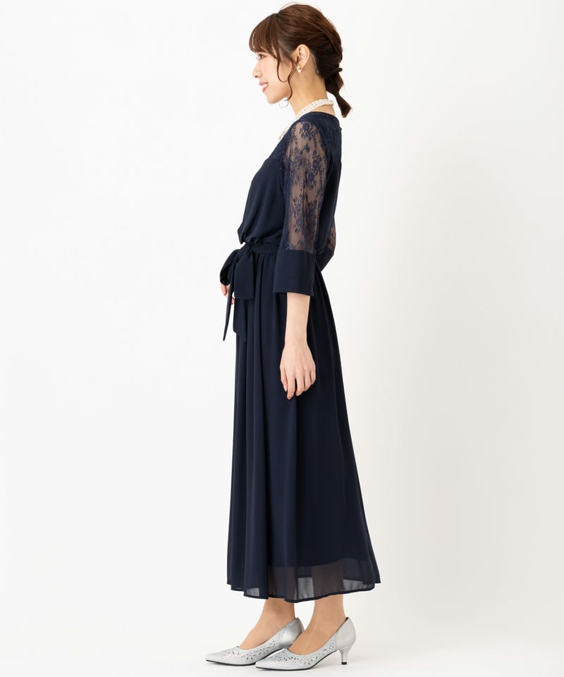 Sobre 美品 ロングドレス ワンピース レース 切替 リボン M STK Lace Ladies（レースレディース） ロングドレス パーティードレス
