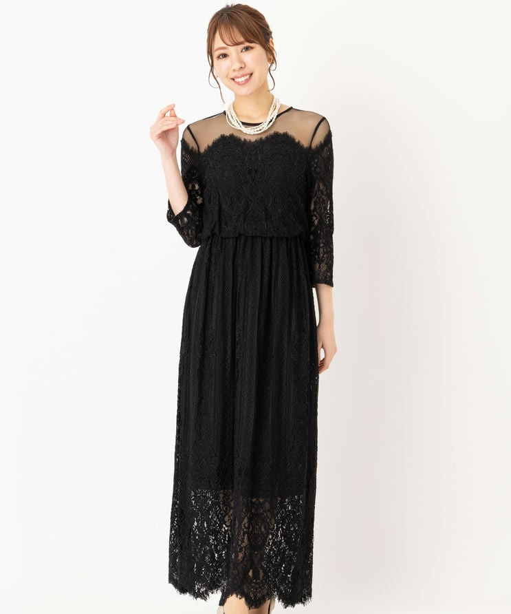 ADAM ET ROPE' アダムエロぺ チュールパネルレースドレス ブラック系
