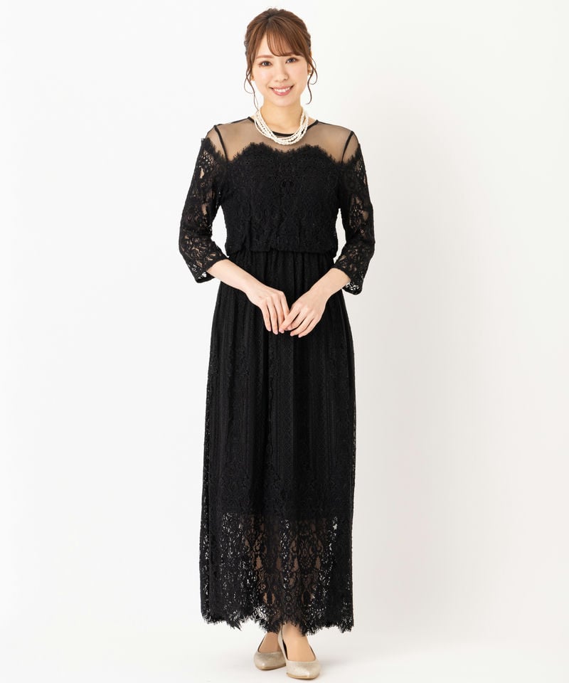 ADAM ET ROPE' アダムエロぺ チュールパネルレースドレス ブラック系