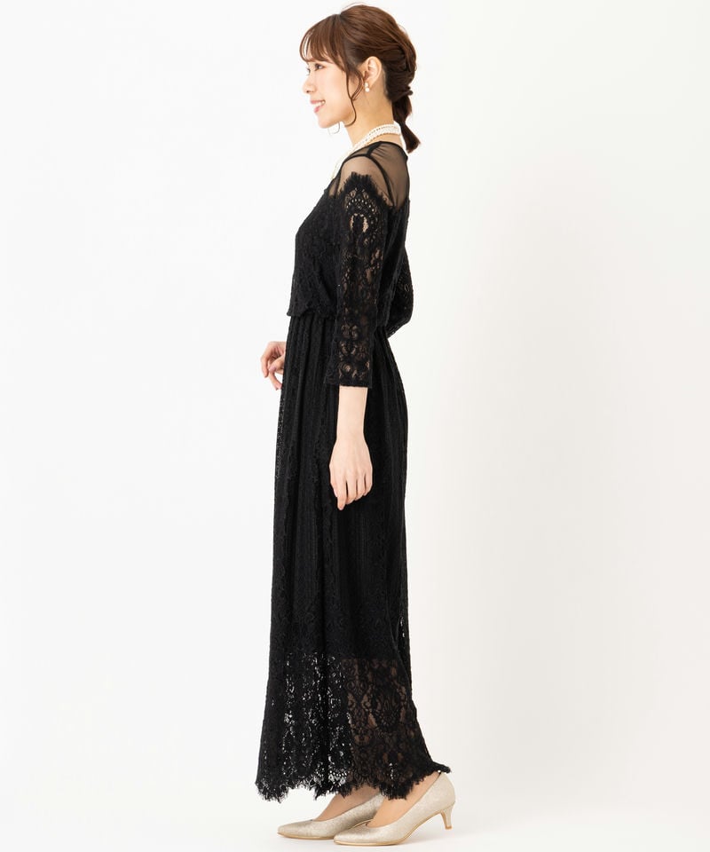 ADAM ET ROPE' アダムエロぺ チュールパネルレースドレス ブラック系