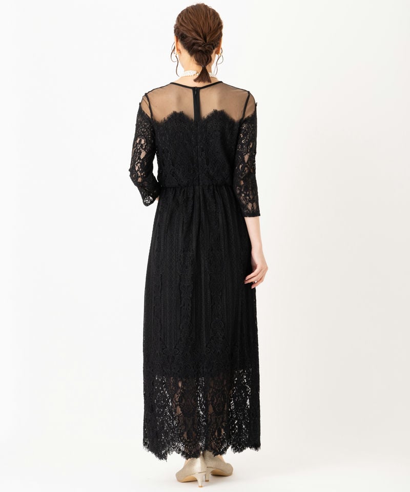 ADAM ET ROPE' アダムエロぺ チュールパネルレースドレス ブラック系