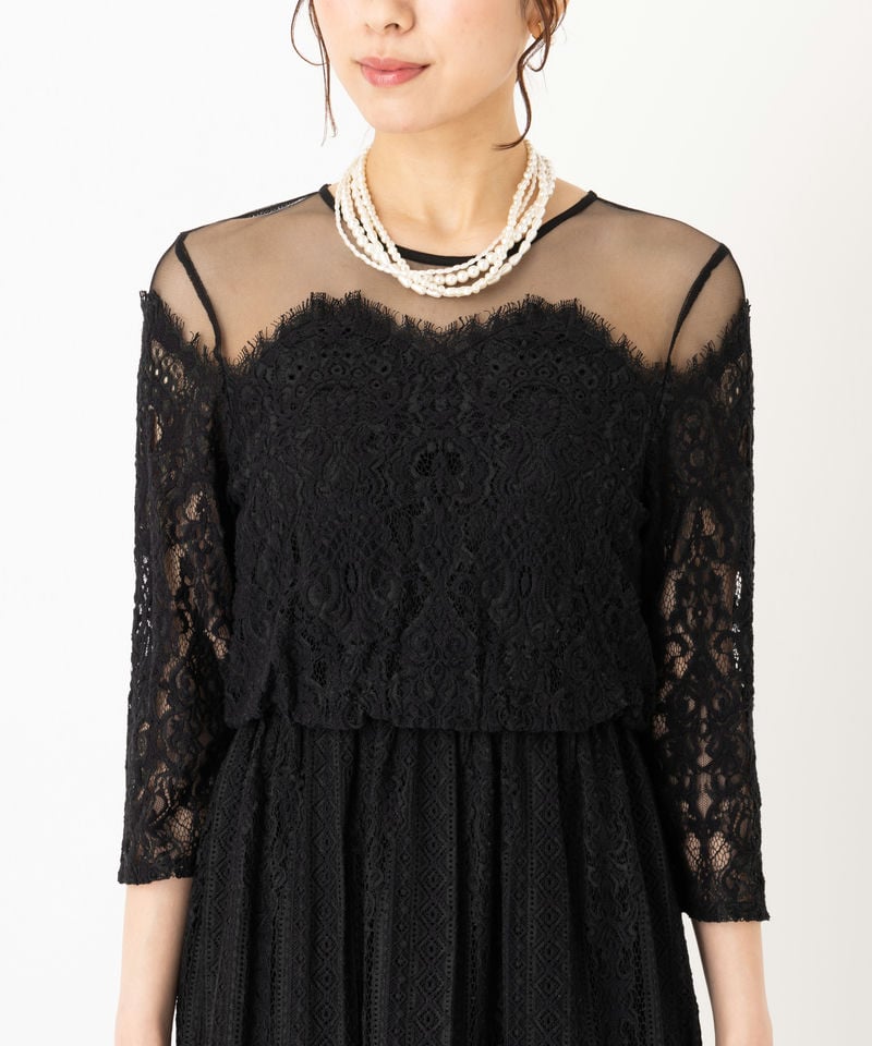 ADAM ET ROPE' アダムエロぺ チュールパネルレースドレス ブラック系