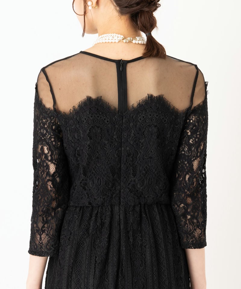 ADAM ET ROPE' アダムエロぺ チュールパネルレースドレス ブラック系