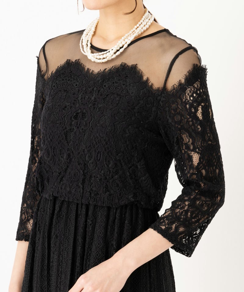 ADAM ET ROPE' アダムエロぺ チュールパネルレースドレス ブラック系