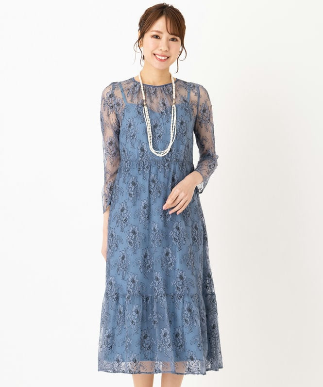 kaene カエン オールレースロングスリーブドレス ブルー系 | 結婚式