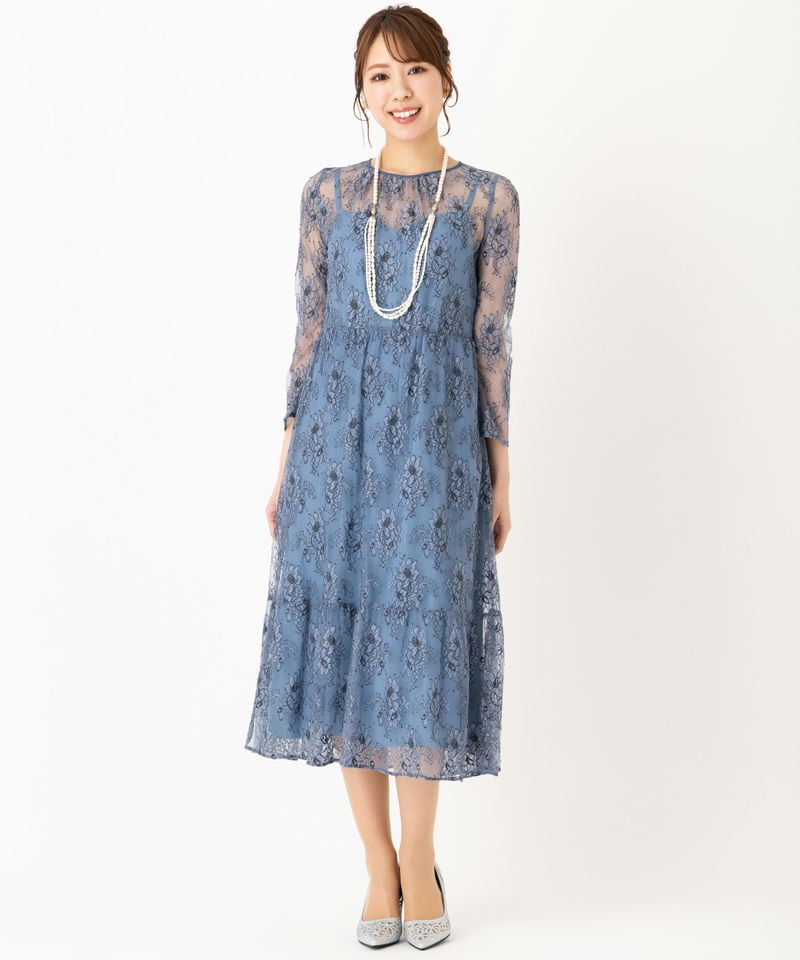 kaene カエン オールレースロングスリーブドレス ブルー系 | 結婚式