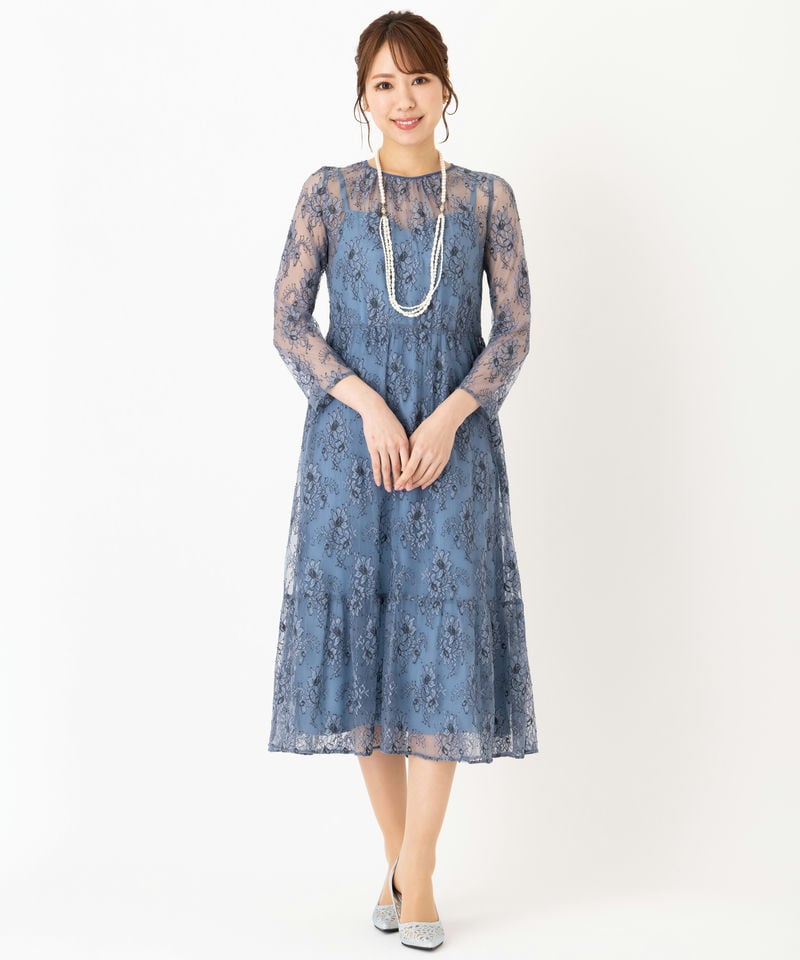 kaene カエン オールレースロングスリーブドレス ブルー系 | 結婚式