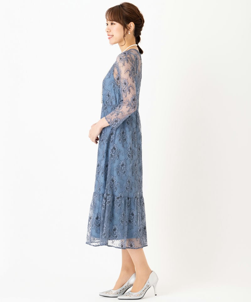 kaene カエン オールレースロングスリーブドレス ブルー系 | 結婚式