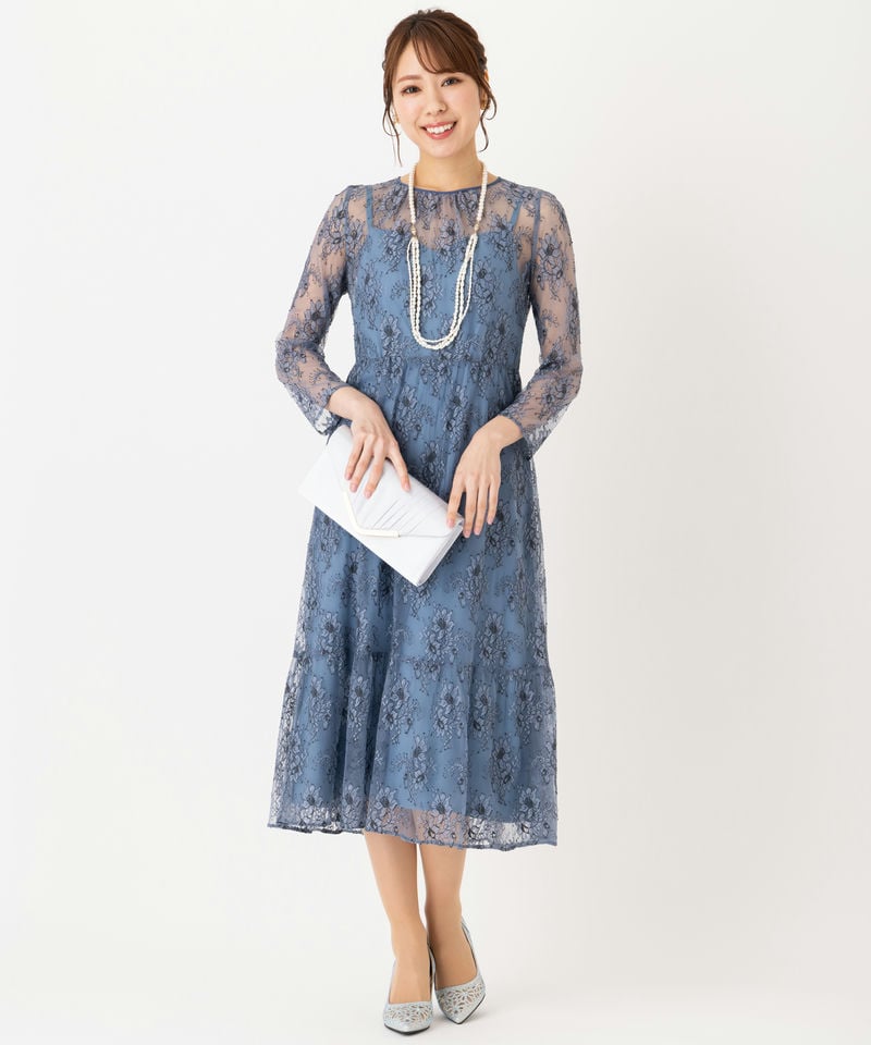 kaene カエン オールレースロングスリーブドレス ブルー系 | 結婚式