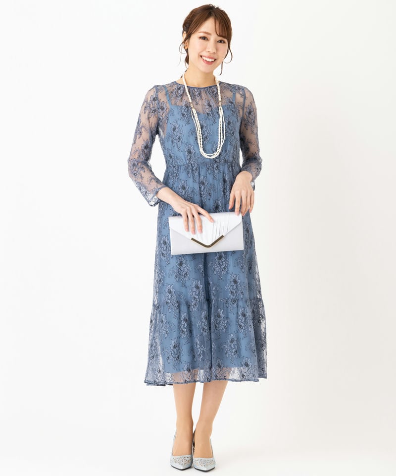 kaene カエン オールレースロングスリーブドレス ブルー系 | 結婚式