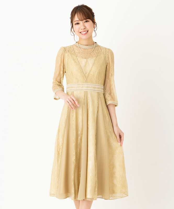 LilyBrown リリーブラウン ウエストクロスラメレースドレス イエロー系