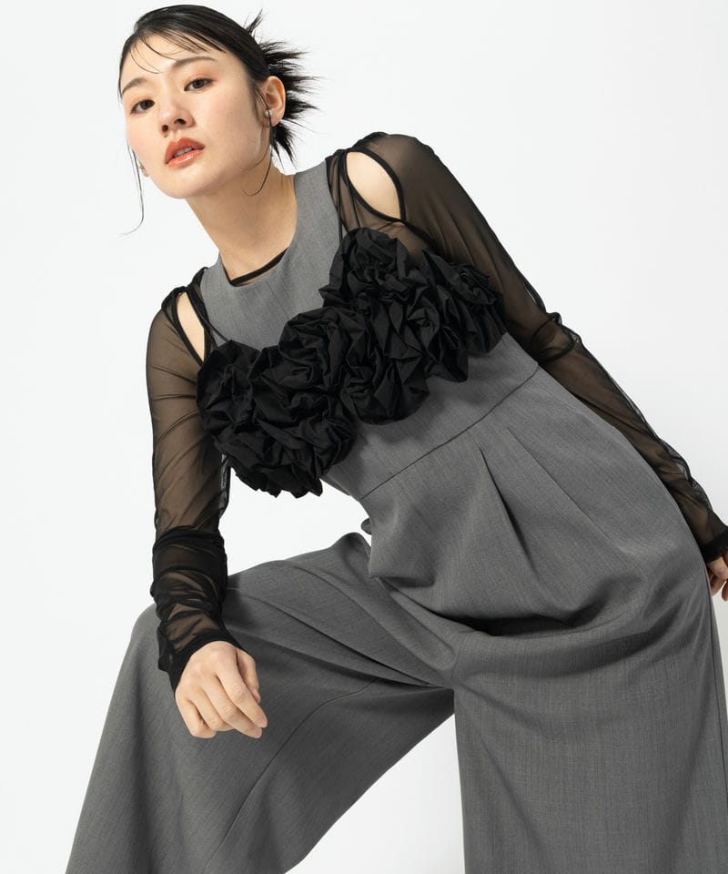 ANDRESD アンドレスド ラッフルドビスチェパンツドレス ブラック系 x