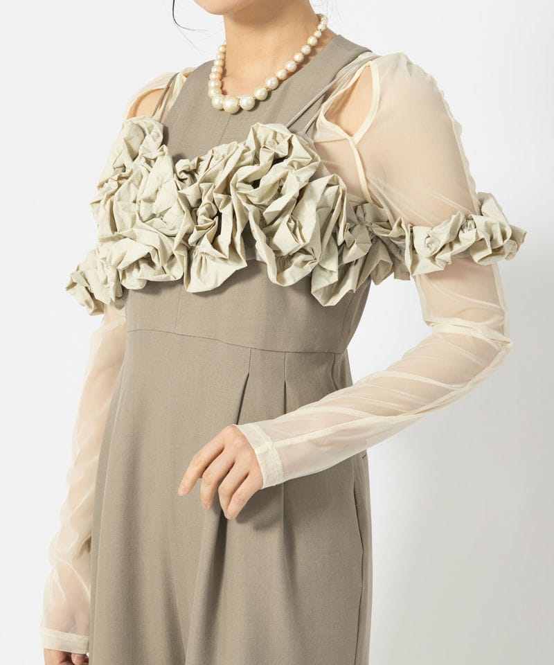 ANDRESD ラッフルビスチェパンツドレス　ベージュ　グレージュ　マタニティ ANDRESD アンドレスド ラッフルドビスチェパンツドレス ベージュ系