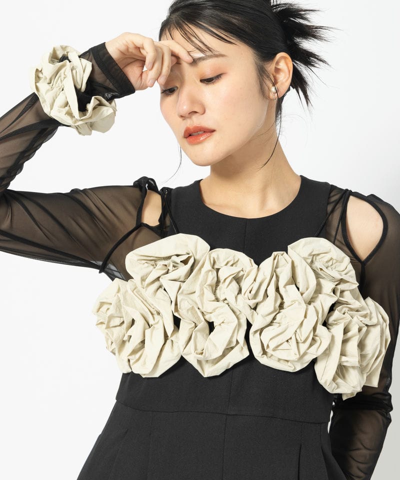 ANDRESD アンドレスド ラッフルドビスチェパンツドレス ベージュ系
