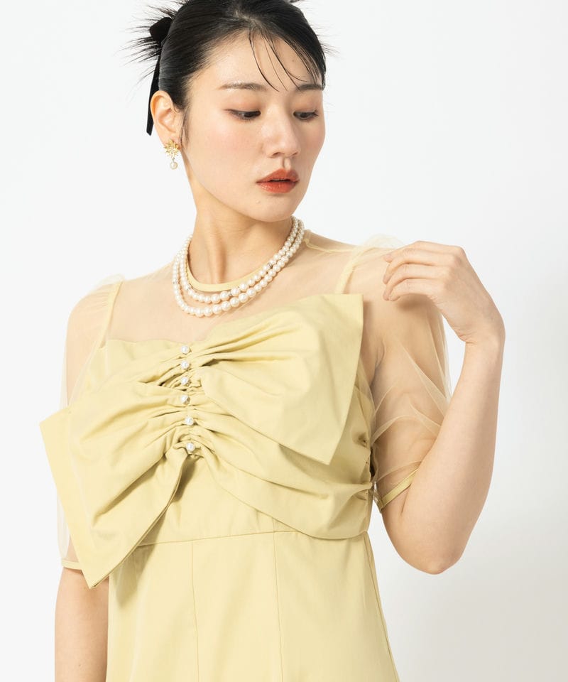 Leja レジャ フロントプリーツシアースリーブIラインドレス イエロー系