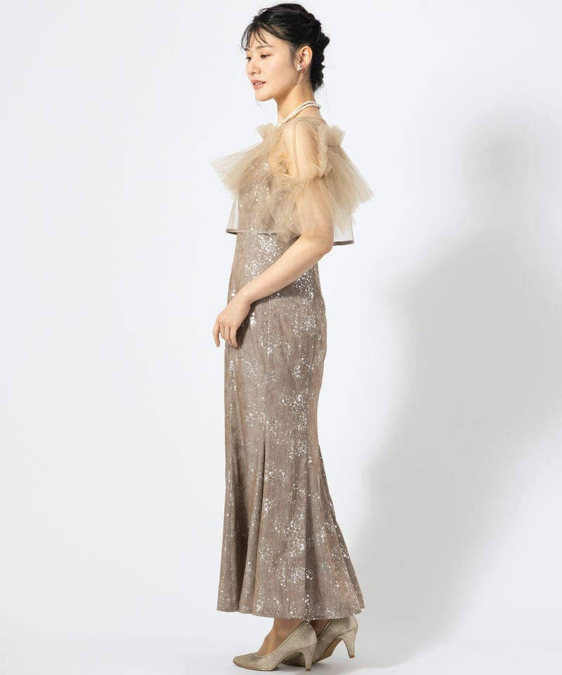 Leja レジャ チュールフリルボレロペイントマーメイドドレス ピンク系