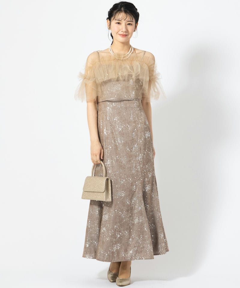 Leja レジャ チュールフリルボレロペイントマーメイドドレス ピンク系