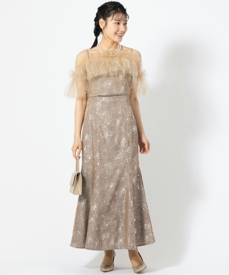 Leja レジャ チュールフリルボレロペイントマーメイドドレス ピンク系