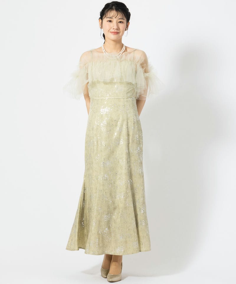 Leja レジャ チュールフリルボレロペイントマーメイドドレス グリーン