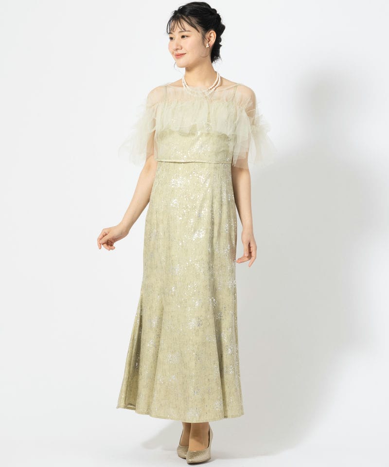 Leja レジャ チュールフリルボレロペイントマーメイドドレス グリーン