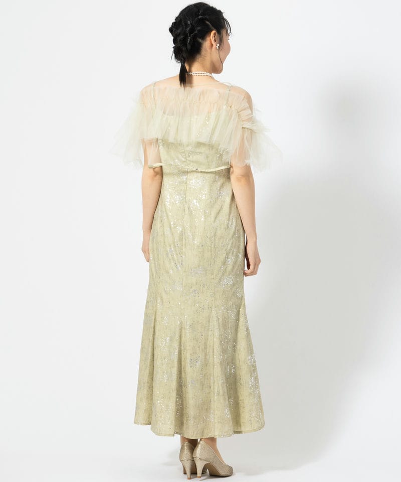 Leja レジャ チュールフリルボレロペイントマーメイドドレス グリーン