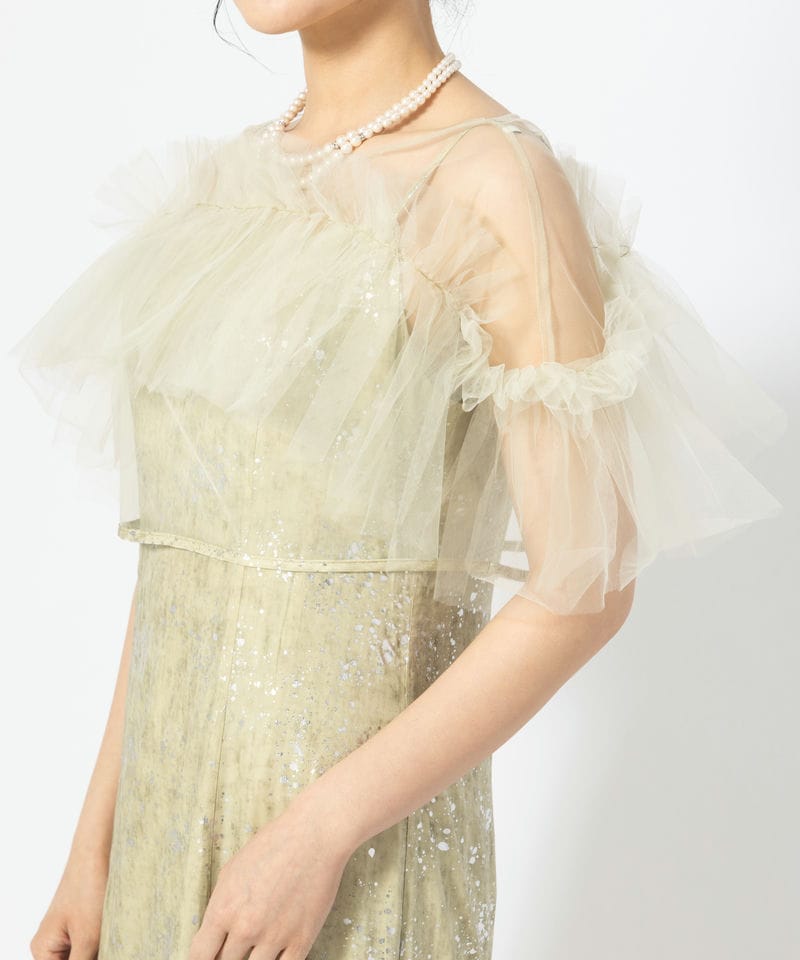 Leja レジャ チュールフリルボレロペイントマーメイドドレス グリーン