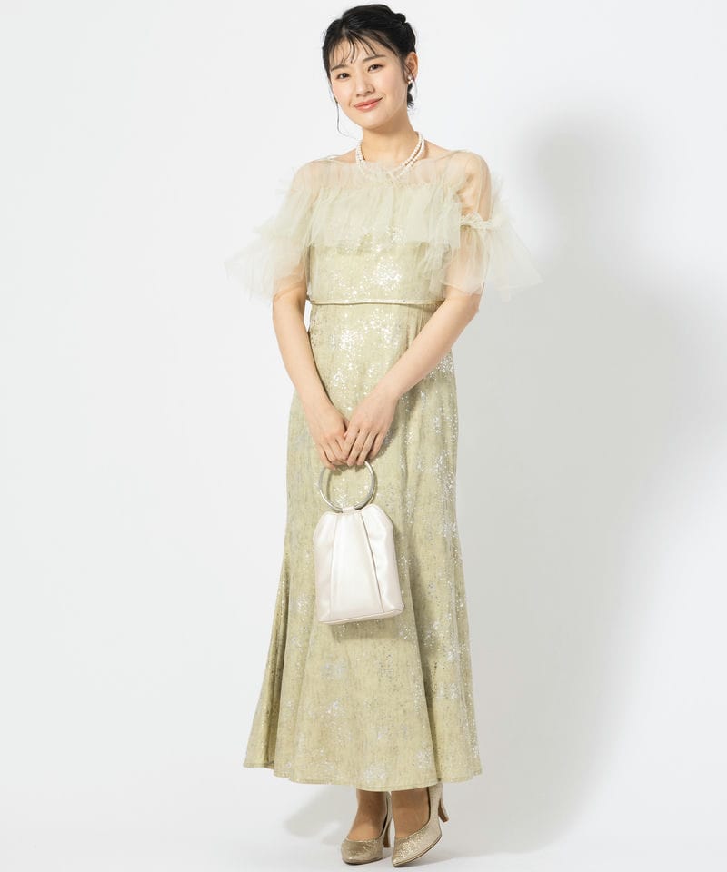 Leja レジャ チュールフリルボレロペイントマーメイドドレス グリーン