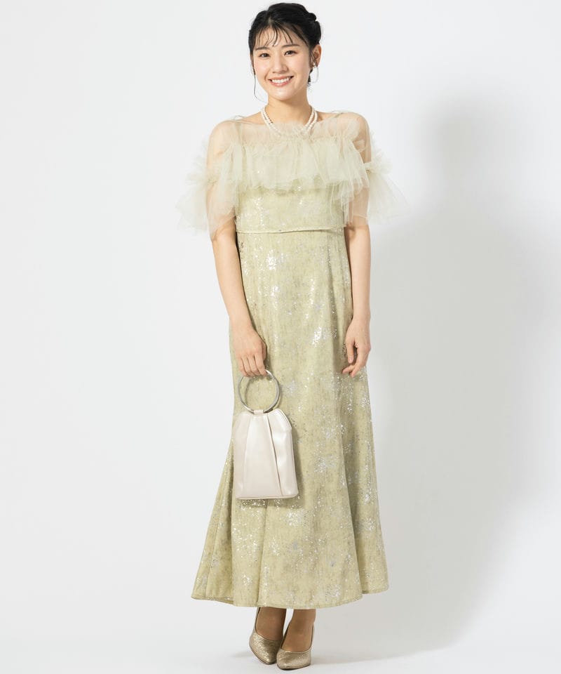 Leja レジャ チュールフリルボレロペイントマーメイドドレス グリーン