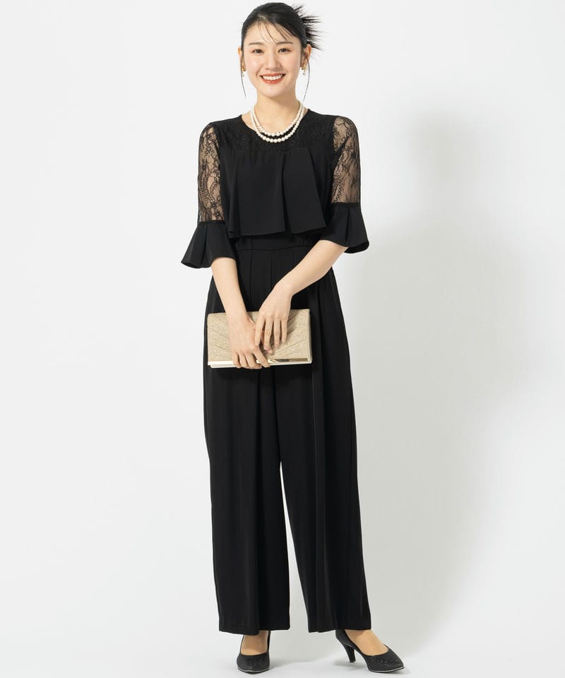 Select Shop 【パンツドレス2点SET】レース切り替えオールインワン