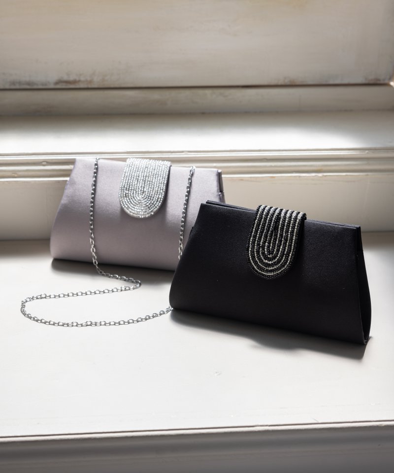 Aimer エメ ビーズ刺繍ベルトクラッチバッグ グレー系 | 結婚式