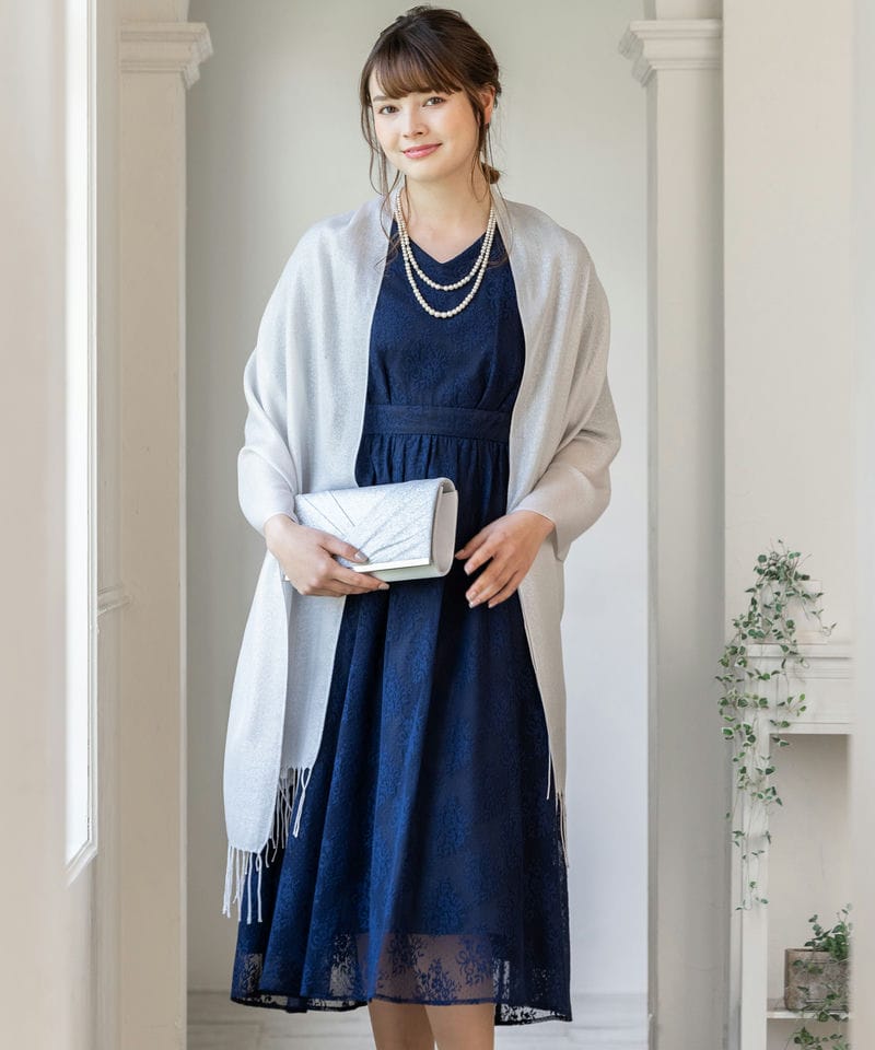Aimer 【ドレス3点セット】フラワーブーケレースドレス ネイビー系