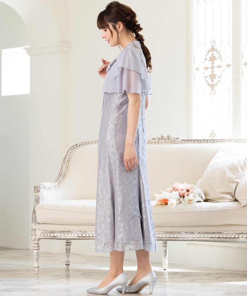 Aimer エメ 2WAYリボンブラウス付マーメイドラインドレス ブルー系