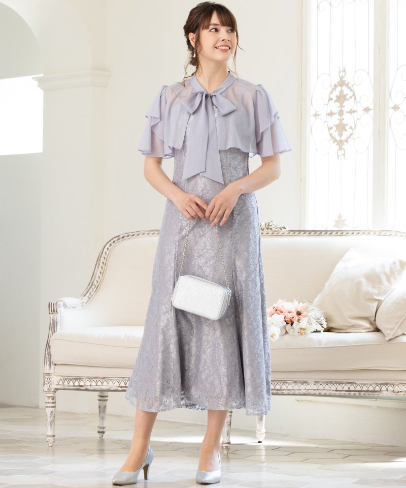 Aimer エメ 2WAYリボンブラウス付マーメイドラインドレス ブルー系