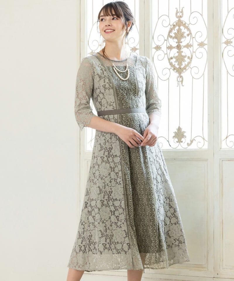 callarus カラルス パネルレース切替デザインドレス その他 x グリーン