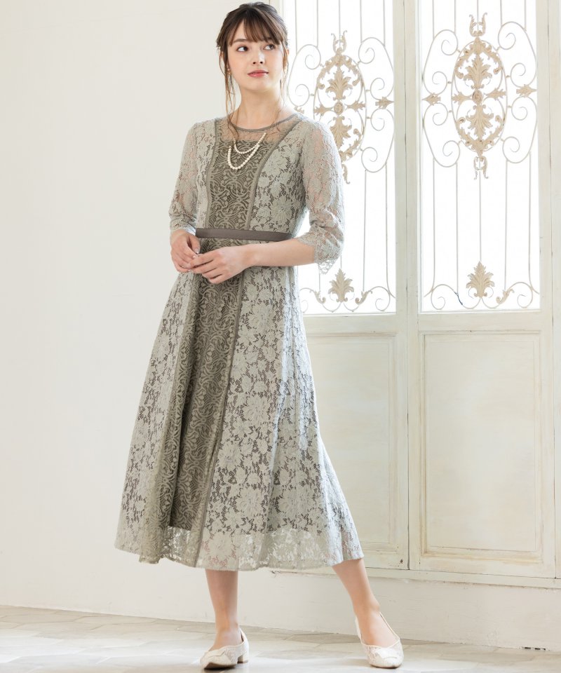 callarus カラルス パネルレース切替デザインドレス その他 x グリーン