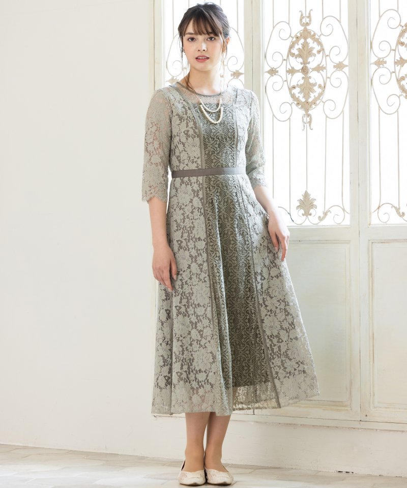 callarus カラルス パネルレース切替デザインドレス その他 x グリーン