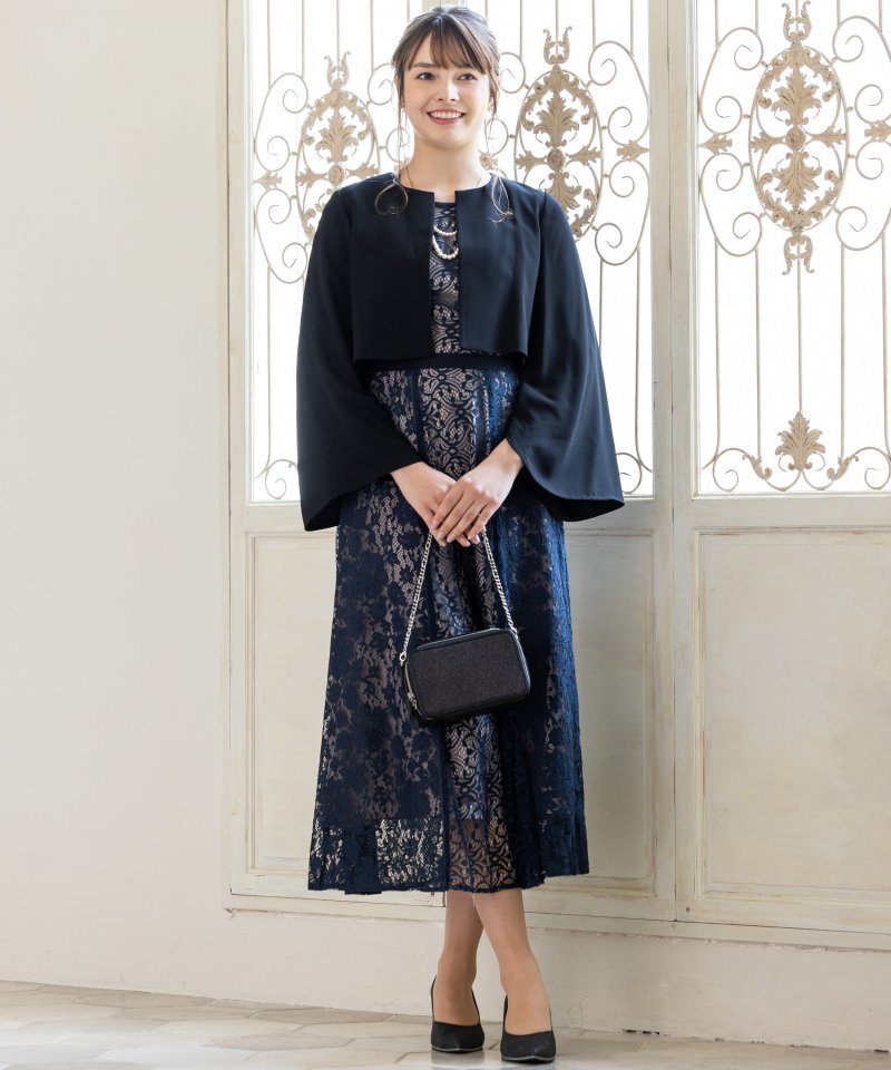 callarus カラルス パネルレース切替デザインドレス ネイビー系 | 結婚