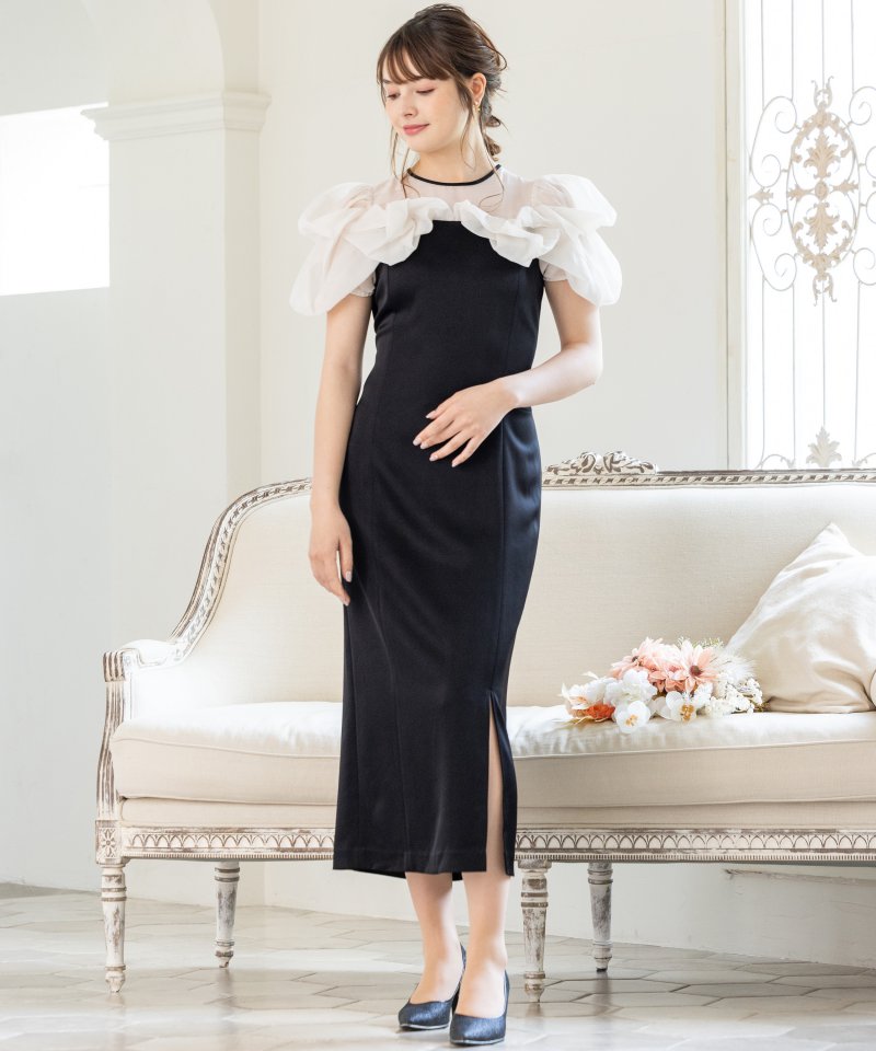 FRAY I.D フレイアイディー ラッフルデザインシアーコンビスリムドレス