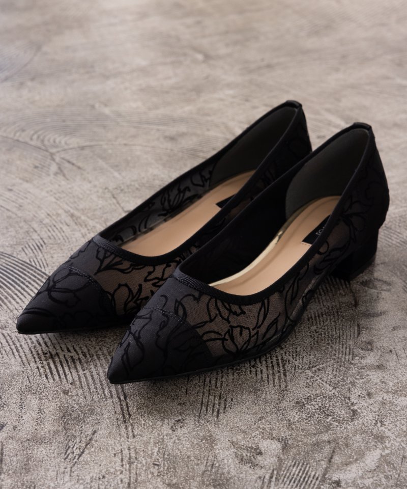 DIANA ダイアナ グリッターチュールローヒールパンプス ブラック系