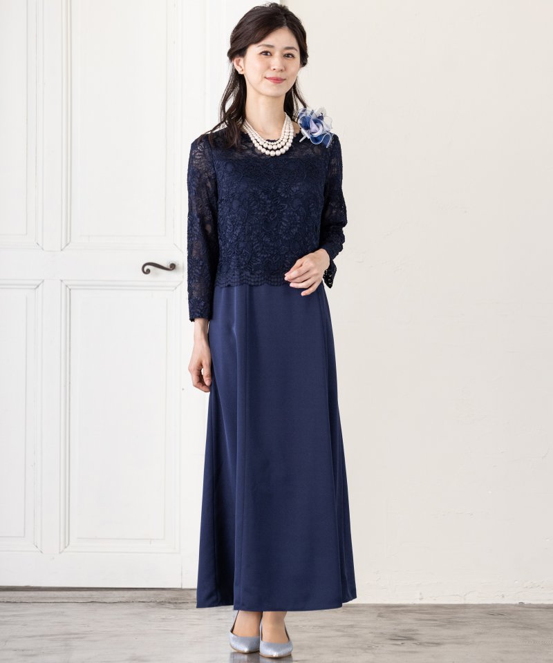 東京ソワール 【マザーズドレス】レースドッキングマザードレス