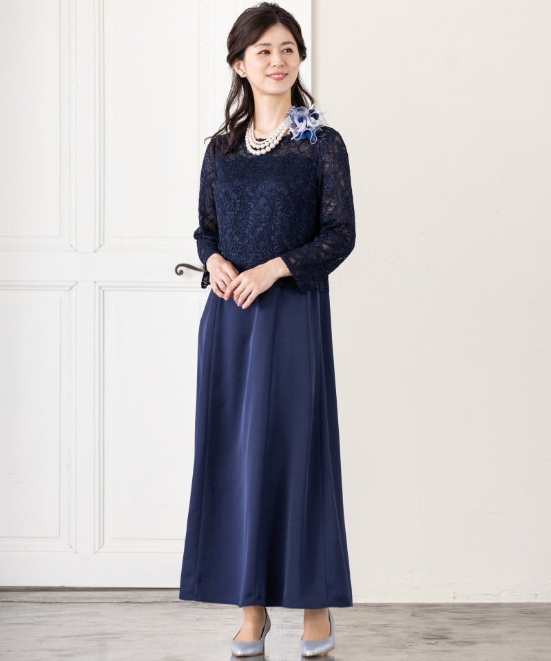 東京ソワール 【マザーズドレス】レースドッキングマザードレス