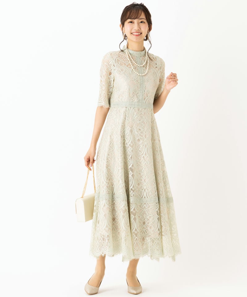 Diamond Dorry Doll レース　切替　パーティードレス　グリーン系 Dorry Doll ドリードール 配色レース×ハシゴレース切り替えドレス
