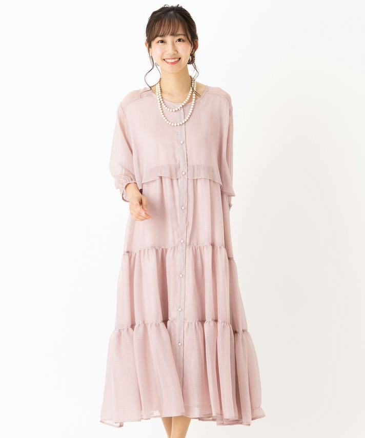 Select Shop 【授乳マタニティ】シアーティアードロングドレス ピンク
