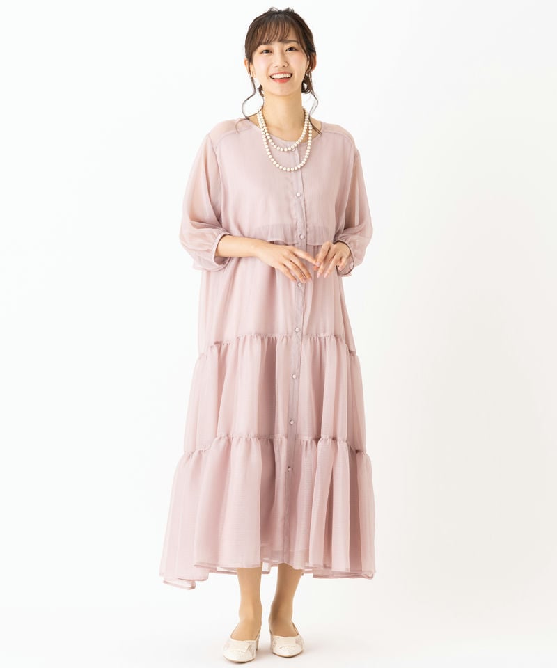 Select Shop 【授乳マタニティ】シアーティアードロングドレス ピンク