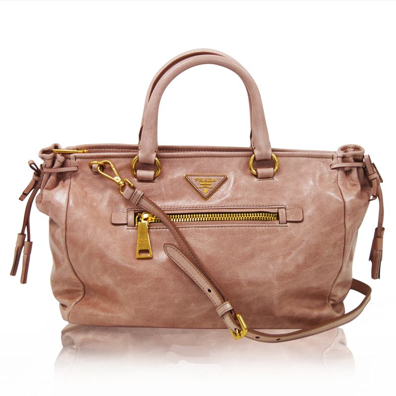 プラダ　PRADA ハンドバッグ　ブリュイエール 2WAY ピンク　レザー 中古・古着通販】PRADA (プラダ) レザー トートバッグ ピンクベージュ